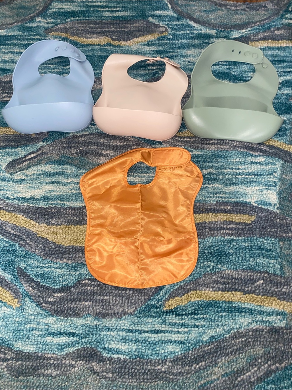Mushie Silicone and Waterproof Bib Set in Blue, Pink, Sage